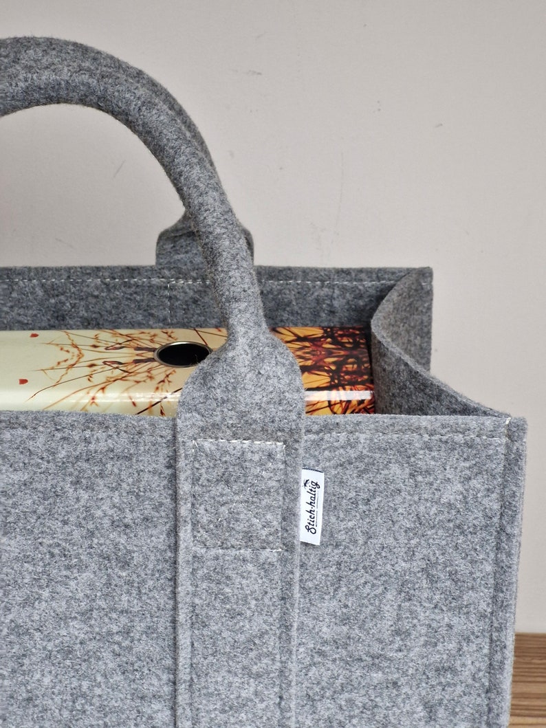 Felt Shopping Bag, grey black Handbag, Grey Felt shoulder bag, Storage Tote Utility Bag image 6