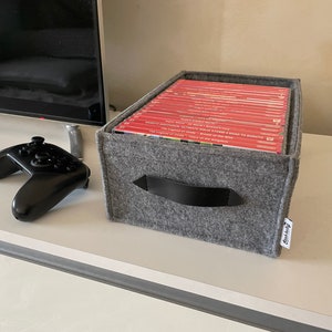 Nintendo Switch-mand, opbergdoos voor Switch-spellen, vilten mand met twee praktische leren handvatten, perfect voor games met een Switch-hoes