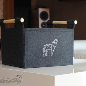 Large Log Carrier Basket With Wooden Handles dark grey felt