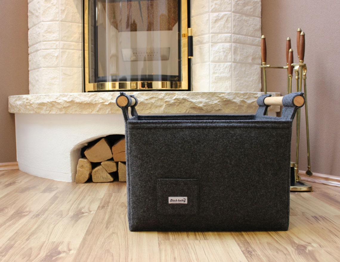 Großer premium Feuerholzkorb aus Filz mit Holzgriffen Set mit | Etsy