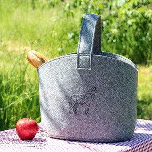 Shopping bag felt bag picnic basket beach bag shopper with wolf