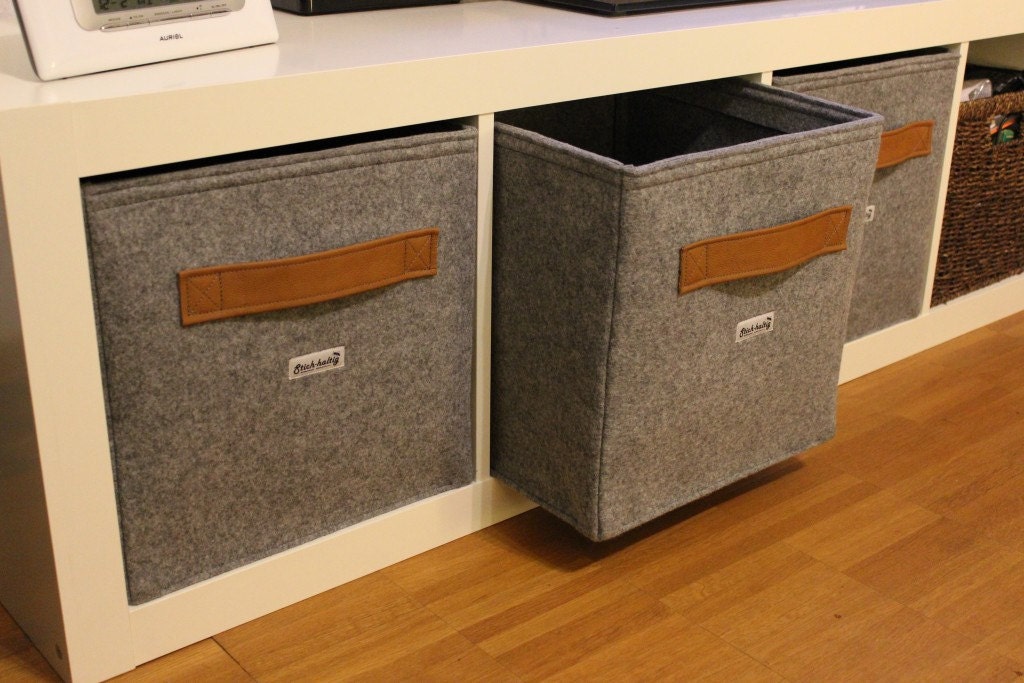 Light grey felt box fit into Ikea Expedit and Kallax, felt storage basket for a shelves, Custom-made felt storage boxes