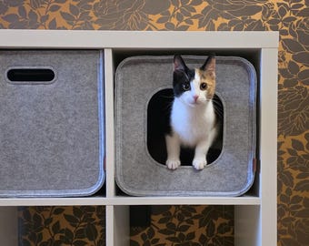 Cat Cave for IKEA Kallax | Felt Cat Bed Shelf Insert | Handmade Cat House | Kallax Cube Cat Hideout | Felt Cat Condo