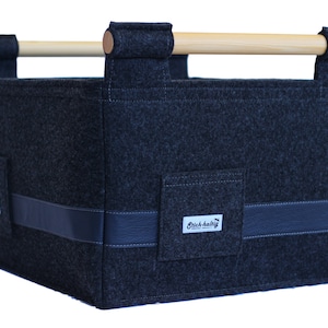 Felt Basket Storage Box with Leather and wooden handle Firewood Log Carrier log basket