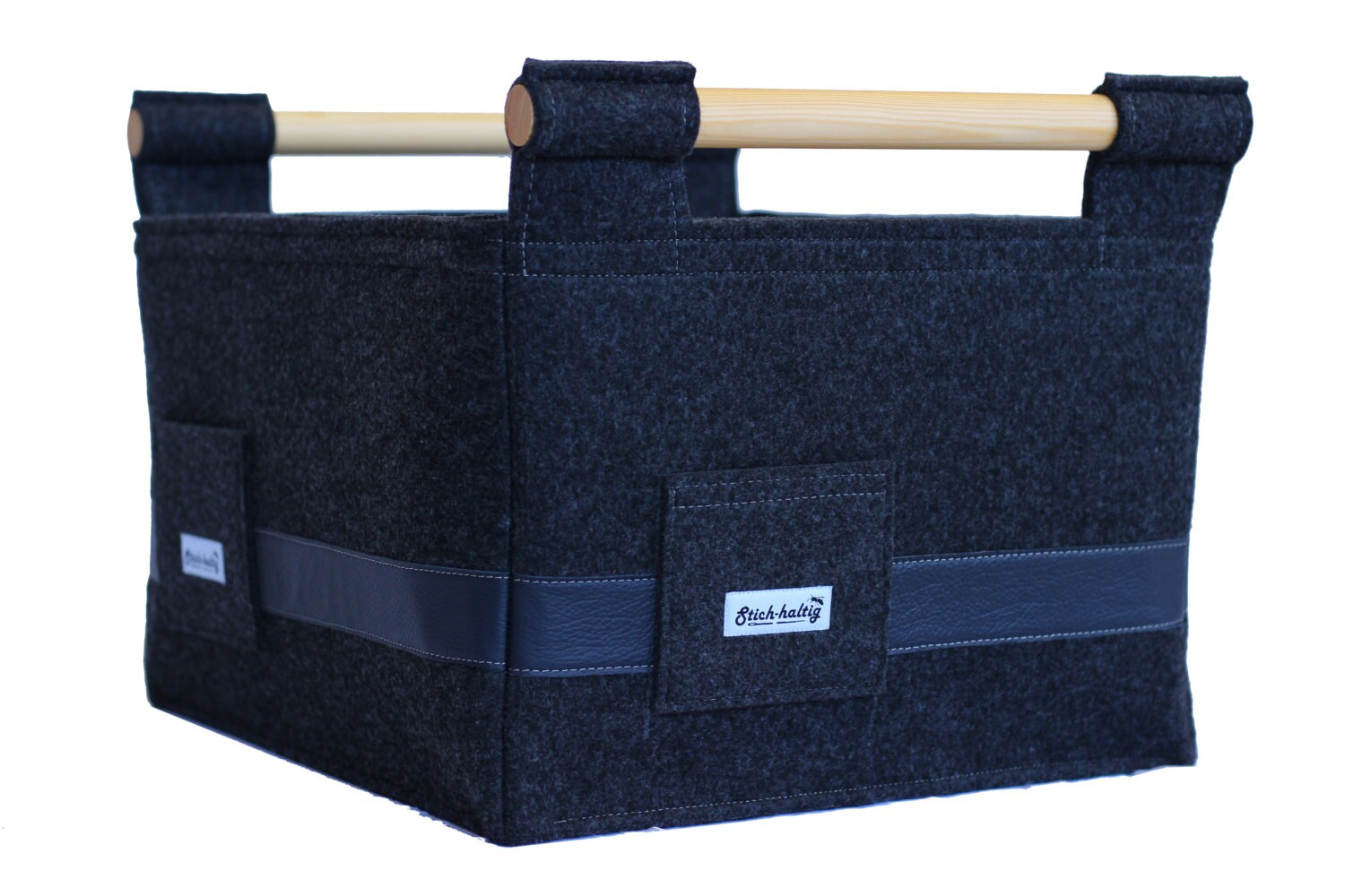 Felt Basket Storage Box with Leather and wooden handle Firewood Log Carrier log basket