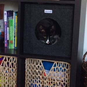 Felt cat cave fits into Ikea Expedit and Kallax, felt cat cube, cat bed, cat house, pet bed, small puppy bed, pet furniture Dark grey