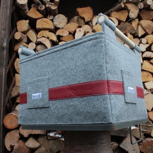 Felt Basket Storage Box with Leather and wooden handle , log basket