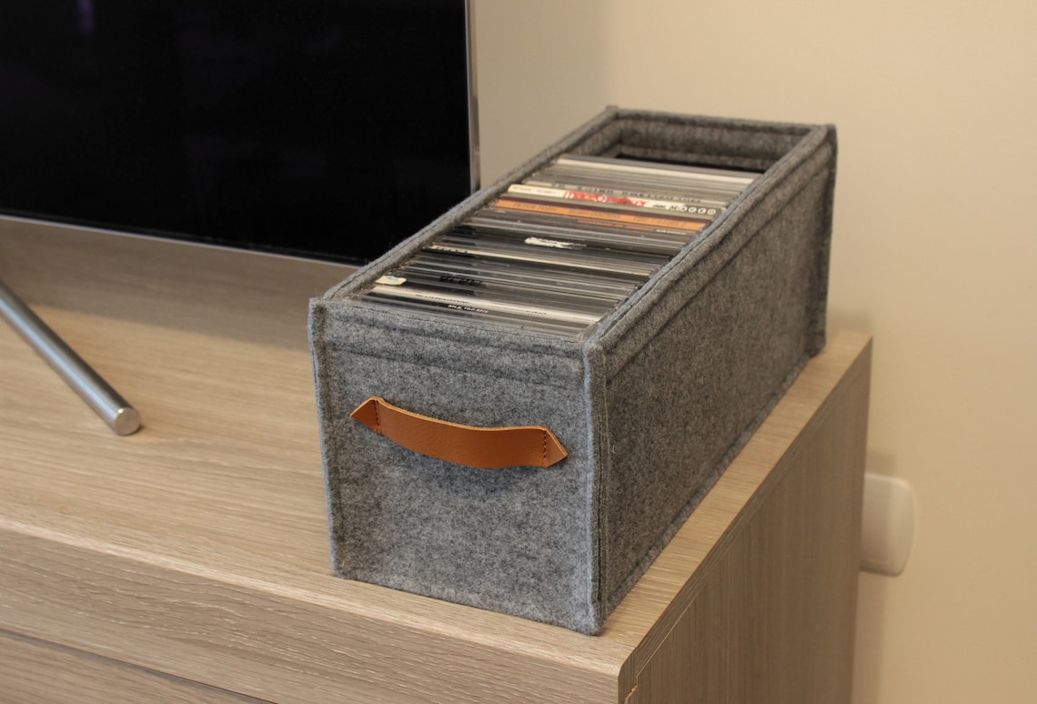 Sturdy CD storage box CD felt box with leather handles Etsy