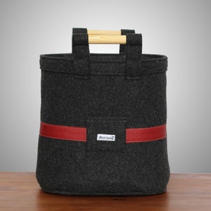 Log Basket with Leather and wooden handle, Firewood Carrier, Leather Wood Storage, Log Bag, Bag for Firewood, Storage