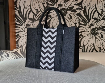 Felt Shopping Bag, Martime Handbag, Grey Felt shoulder bag, Storage Tote Utility Bag