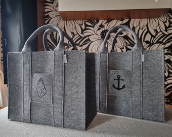 Felt Shopping Bag, Martime Handbag, Grey Felt shoulder bag, Storage Tote Utility Bag