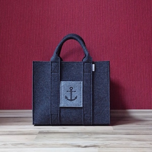 Filztasche Maritime Handtasche Bürotasche Tragetasche mit maritimem Motiv - Shopper, dunkelgrau
