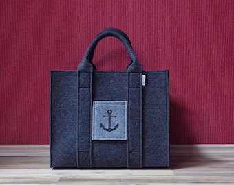 Felt Shopping Bag, Martime Handbag, Grey Felt shoulder bag, Storage Tote Utility Bag