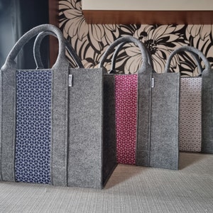 Filztasche Bürotasche Handtasche Tragetasche mit elegantem Besatz - Shopper - lineart, hellgrau