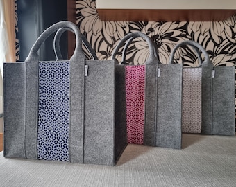 Felt Shopping Bag, Martime Handbag, Grey Felt shoulder bag, Storage Tote Utility Bag