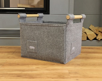 Strong and sturdy felt log basket M light grey