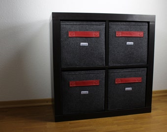 Regalkorb aus Filz mit  Leder Griff  Farbe rot auch passend für Ikea Expedit und Kallax, Box Korb Leder Griff Aufbewahrung