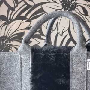 Felt Shopping Bag, grey black Handbag, Grey Felt shoulder bag, Storage Tote Utility Bag image 2