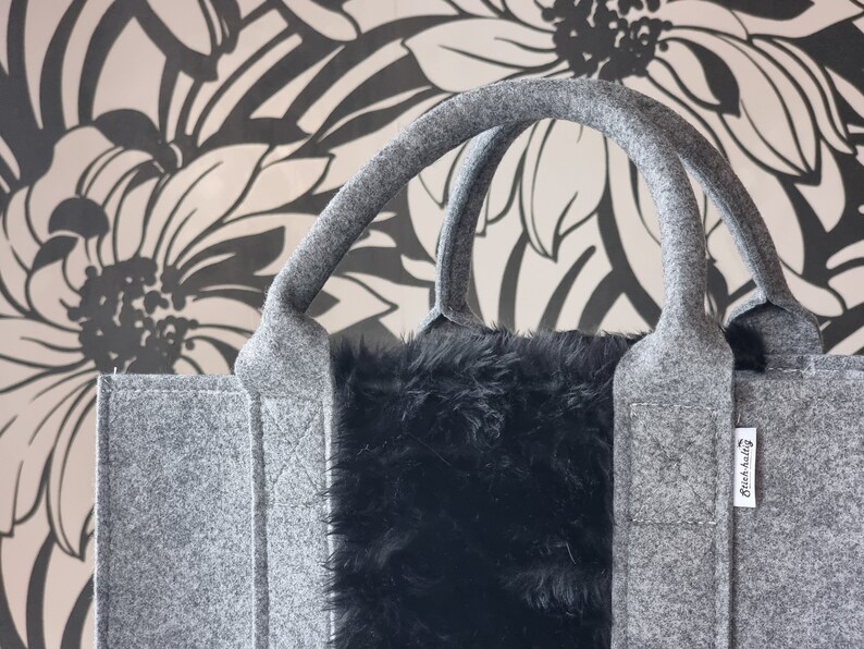 Felt Shopping Bag, grey black Handbag, Grey Felt shoulder bag, Storage Tote Utility Bag image 2