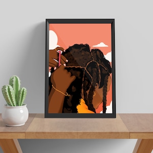 Natural braids art, black girl art, abstract art, modern art, teenage room art, digital print