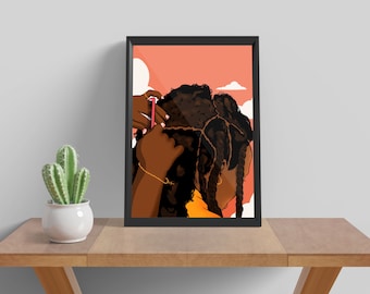 Natural braids art, black girl art, abstract art, modern art, teenage room art, digital print