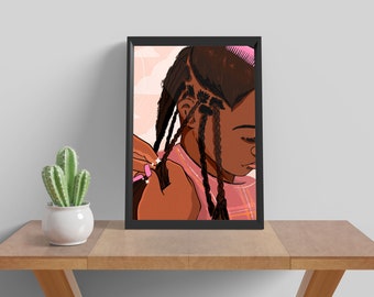 Hair braiding digital art, girl with braids, fashion art, abstract art, digital black art