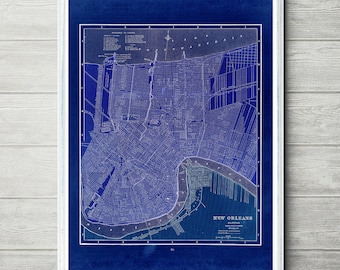 1887 New Orleans map reprint - vintage New Orleans reprint 4 large/XL sizes up to 30x40" in 3 color choices - comes unframed