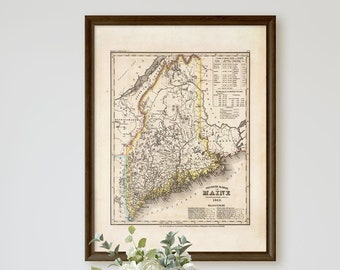 1845 Maine map reprint - german-language Maine map reprint - Maine gift/decor - 3 sizes up to 30 x 40" & 3 color choices - sold unframed