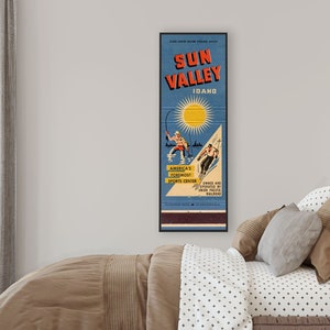 Retro Sun Valley vertical matchbook poster - sports/fishing/skiing travel poster - 12x36&quot; on heavyweight matte or fine art paper- UNFRAMED
