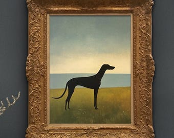 Dog silhouette art, Minimalist dog print, Greyhound wall art, Coastal dog poster, Whippet art print, Sold UNFRAMED #208