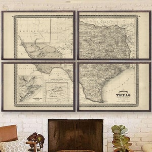 1870 Map of Texas reprint - Texas map decor - 7  sizes up to 72x48&quot; in 1 or 4 parts & 3 colors - sold unframed only - pls see full listing