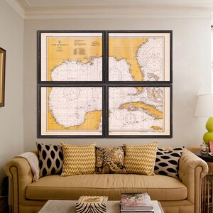 1933 Gulf of Mexico map reprint , Galveston Bay, TX , 8  sizes up to 72&quot;x60&quot; & 3 color choices - sold unframed only - see entire listing