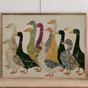 Colorful Duck Wall Art Print – Whimsical Farmhouse Bird Painting, Folk Style Animal Poster for Home Decor - Sold UNFRAMED #612