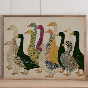 Colorful Duck Wall Art Print – Whimsical Farmhouse Bird Painting, Folk Style Animal Poster for Home Decor - Sold UNFRAMED #612