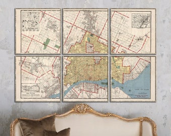 Map of Detroit 1919, Vintage Detroit Motor City map reprint - 8 sizes up to 90x60" in 1 or 6 sections and in 3 three colors