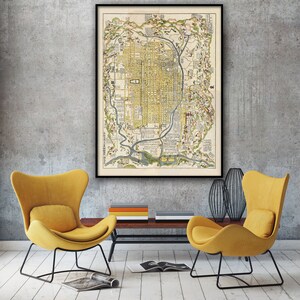 Kyoto woodblock-style pictoral map print - 4 large/XL sizes up to 36x48&quot; - sold unframed