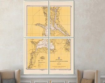 1940 Portsmouth, NH nautical map reprint, Portsmouth tri-city nautical chart reprint - 7 sizes up to 40x60" in 1 or 4 part - 2 color choices