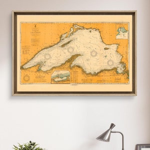 1917 Lake Superior nautical map reprint, Great Lakes decor - 6 sizes up to 60&quot;x40 &quot; 1 or 4 sections & 3 color choices - sold UNFRAMED only