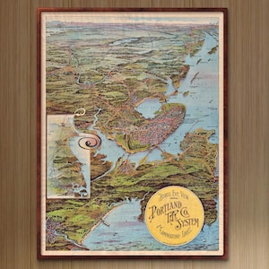 1909 Portland, Maine railroad map reprint - Maine birds-eye map - 3 sizes up to 30x40&quot; - sold unframed only - pls see full listing