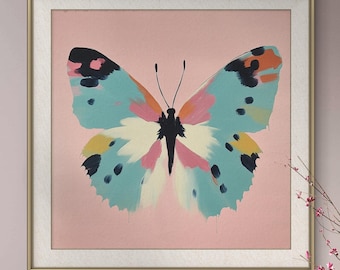 Colorful Butterfly Wall Art, Abstract Butterfly Print, Modern Butterfly Painting, Pastel Wall Decor, Pink Nursery Art, Sold UNFRAMED #224