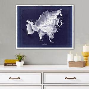 Asia relief map reprint, Vintage Asia map reprint - 6 large/XL sizes up to 40&quot;x30&quot; and three color schemes