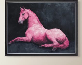 Horse Wall Art, Elegant Horse Print, Pink Horse Art, Colorful Horse Print, Modern Horse Painting Sold UNFRAMED #155