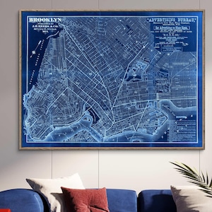 1874 Brooklyn map reprint, vintage Brooklyn, NY railroad map reprint - 3 color choices and 3 large/XL sizes up to 40&quot; x 30&quot;