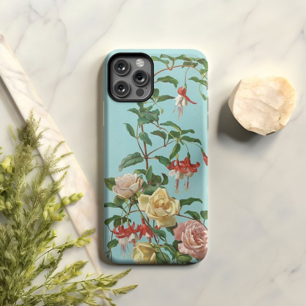 Rose & Fuchsia teal phone case - Granny Chic - Gift for her - Slim, Tough, MagSafe, matte or glossy finish Phone Case for iPhone and Samsung