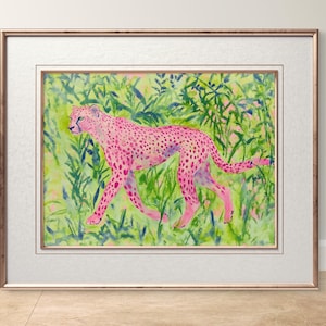 Colorful cheetah art, Jungle animal print, Pink cheetah painting, Safari wall decor, Wildlife watercolor,Sold UNFRAMED #181