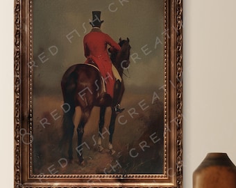 Vintage-style Fox Hunt Rider Oil Painting-style digital print  – Equestrian Wall Art Poster, Gentleman on Horse, Sold UNFRAMED #327