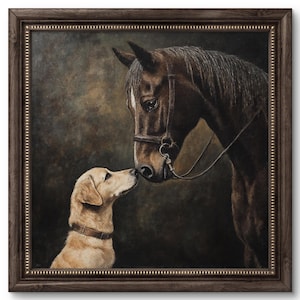 Horse and Dog Digital Art Print - Equestrian Wall Decor - Animal Friendship Painting - Rustic Farmhouse Art - Sold UNFRAMED #117