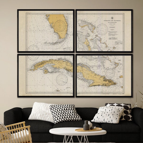 1933 Straits of Florida nautical chart reprint - Florida Keys & Caribbean islands map - 5  sizes up to 64x48"  and 3 colors - unframed only