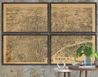 1895 Newark Map reprint - vintage Newark, NJ map reprint - 7 L/XL sizes up to 72x48" in 1 or 4 parts & 4 color choices - comes unframed