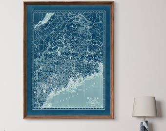 1920 Maine map reprint, retro map decor, 3 large sizes to 30 x 40" & 3 color choices - sold UNFRAMED only - please see entire listing